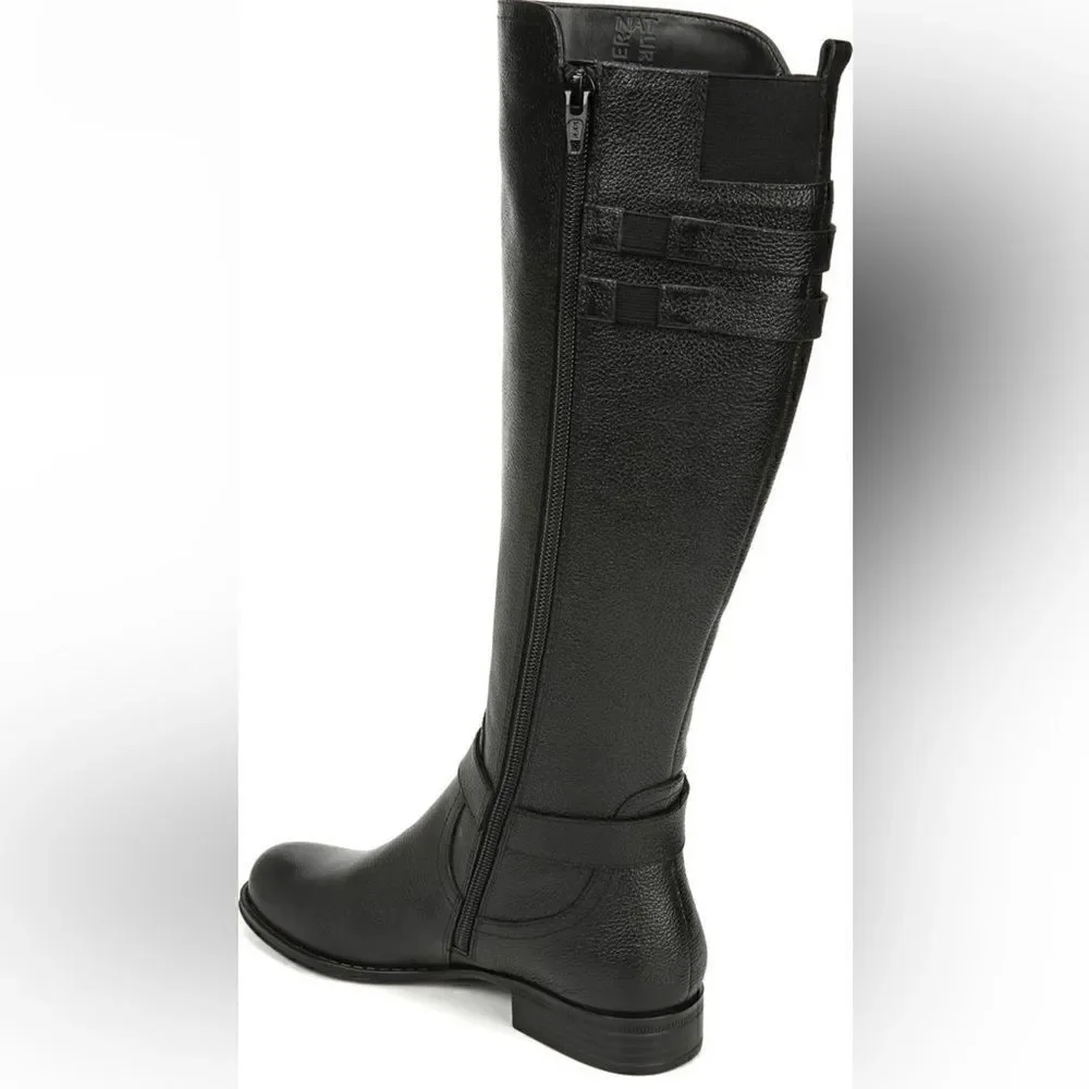 Naturalizer Women’s Jackie leather tall riding  wide calf black boot size 5, NIB